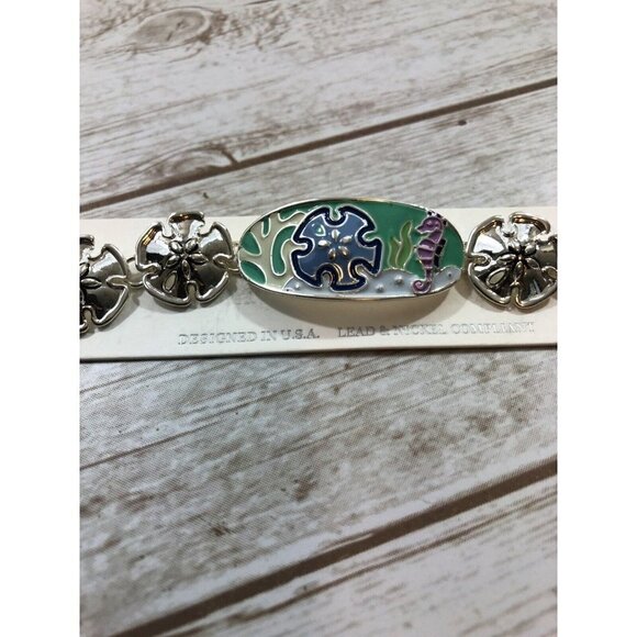 Star Fish Sea Shells Enamel Silver Tone Bracelet - Picture 4 of 7